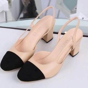BLACK/BEIGE TWO-TONE SLING BACK HEELS